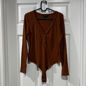 Banana Republic Factory Brown/Rust Ribbed Long Sleeve Bodysuit